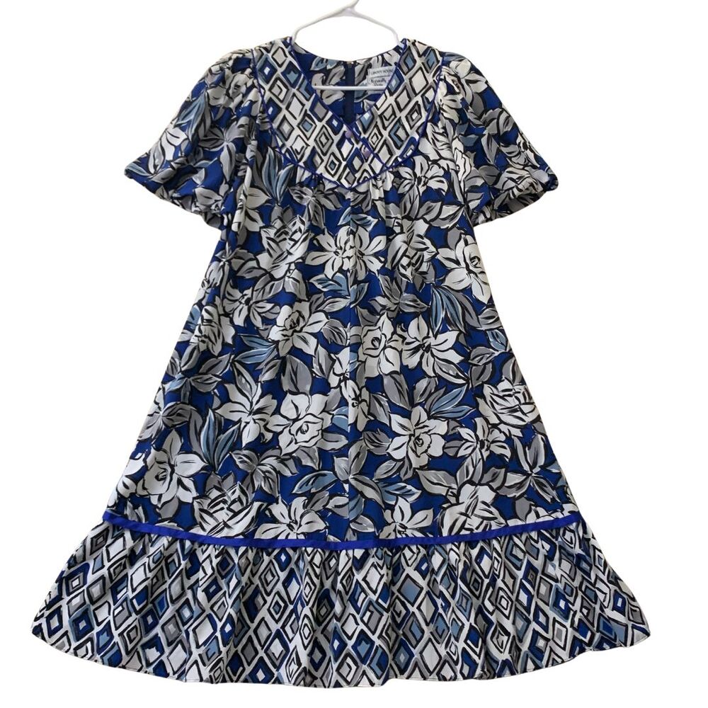 Vintage Liberty House Hawaiian Muu Muu Dress Naturally Petite Blue Floral - Picture 10 of 12